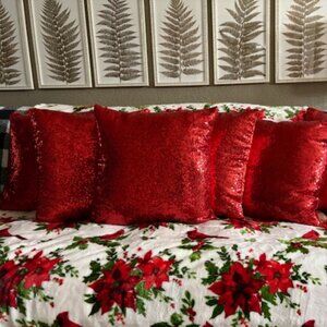 NEW- Red Sequin Dec Pillows, SET OF 4